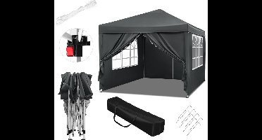 3x3m Opvouwbare Partytent - Easy Up Partytent - Partytent Opvouwbaar - Tuinpaviljoen - Waterdicht - UV - Bescherming - Verstelbare Hoogte - Draagtas - Zonnescherm - Antraciet