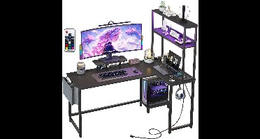 Hoekbureau gaming in L‑vorm met LED, stopcontact & USB 124x92x152 cm - Gaming Desk - Computer Tafel - Gaming Tafel - met zijtas & monitorstandaard - Zwart