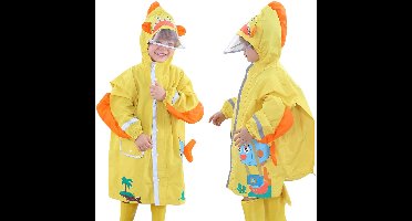 Oneay Kinder cartoon regenjas – Waterdichte regenponcho met ruimte voor een rugzak – Maat M (4-6 jaar) – Geel
