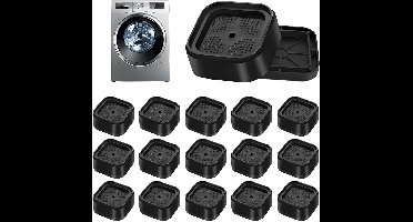 Wasmachine voeten, 16 stuks, verstelbare meubelboost, stapelbaar met antislip rubberen basis, meubelboosters voor wasmachines, bedden en banken (zwart/vierkant)