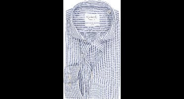 Michaelis slim fit heren overhemd - structuur - blauw met wit gestreept - Strijkvriendelijk - Boordmaat: 42