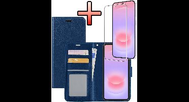 Hoesje - Met Screenprotector - Geschikt voor Samsung Galaxy A37 - Luxe Pasjeshouder - Bookcase Portemonee - Flip Case - Kunstleer Book Case - Flipcase - Book Cover - Walletcase - Portemonneehoes - Donkerblauw