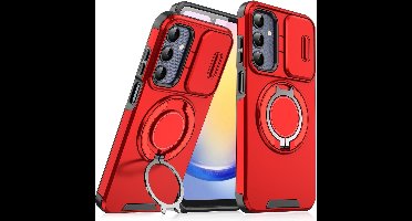 Hoesje Geschikt voor Samsung Galaxy A17 5G / A26 hoesje Rood backcover met Met Draaibare Ring Houder en camera bescherming
