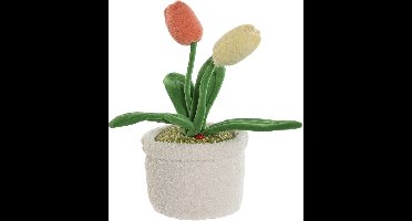 ITEM Deurstopper tulpen in pot - multi - polyester - 14 x 14 x 30 cm - tegen klapperende deuren