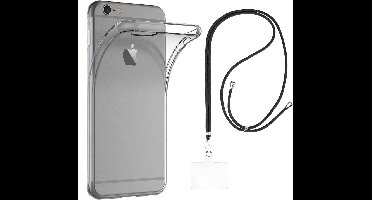 Set met hoesje en nekband voor iphone 6 - Flexibele, transparante TPU-bescherming, verstelbare universele nekband voor mobiele telefoons, zwarte nekband, transparante draagriem van Phonillico®