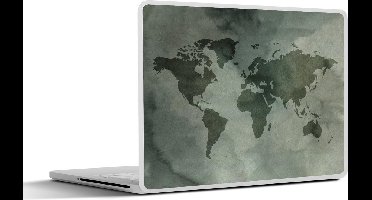 Laptop sticker - 15.6 inch - Wereldkaart - Grijs - Waterverf - 36x27,5cm - Laptopstickers - Laptop skin - Cover