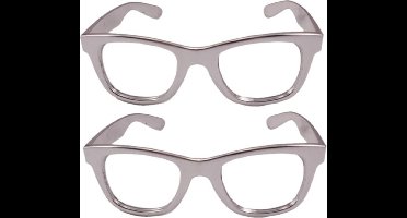 Verkleed bril - 2x stuks - metallic zilver - kunststof - partybril - feestbril - verkleedaccessoires - Blues Brothers