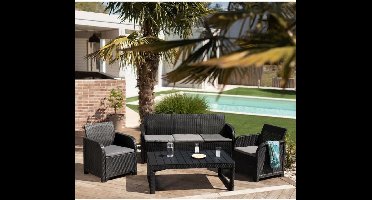 ALLIBERT by KETER - SanRemo Lyon 5-zits tuinmeubelen - salontafel met 2 standen - gevlochten rotan imitatie - grafietgrijs