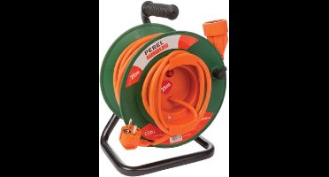 Perel Verlengkabel op haspel, gebruik binnenshuis, randaarde, thermische beveiliging, kabellengte 25 m, 3G1.5, oranje/groen