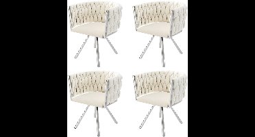 Velvet Eetkamerstoel – Draaibare Stoel – Comfortabele Stoel – Metalen Stoel – Luxe Bekleding – 360° Draaibare Zitting – Draagvermogen 150 Kg - Wit