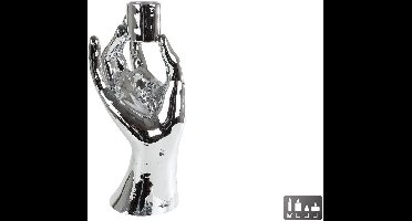 Kandelaar Hand zilver polystone decoratief speelgoed 10x8x21cm.