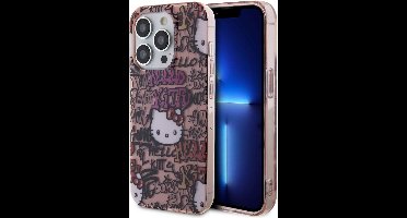 Hello - Kitty - IML Tags Graffiti hoesje voor iPhone - 14 - Pro - roze