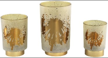 PTMD Besh Rond Windlicht - H20 x Ø12 cm - LED - Glas - Bruin/Goud -lampje heeft 2 AAA batterijen nodig. Deze worden er niet bijgeleverd.