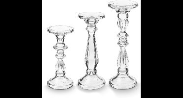 vtwonen Kandelaar Set van 3 - Kaarsenhouder van Glas - Transparant