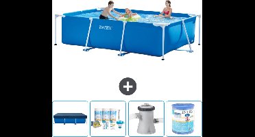 Intex Rechthoekig Frame Zwembad - 300 x 200 x 75 cm - Blauw - Inclusief Afdekzeil - Onderhoudspakket - Zwembadfilterpomp - Filter