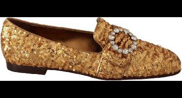 Sequin Loafer Crystal Detail Wo - Gold Flat Shoes