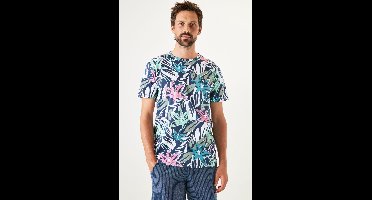 GARCIA Heren All over print T-shirt Blauw Korte mouw
