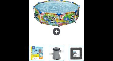 Bestway Rond Steel Pro Zwembad - 274 x 66 cm - Dierenprint - Inclusief Onderhoudspakket - Pomp - Vloertegels