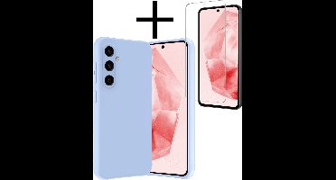 Hoesje - Met Screenprotector - Geschikt voor Samsung Galaxy A35 - Sterk & Shockproof - Back Cover - Siliconen Case - Telefoon Hoes - Lichtblauw