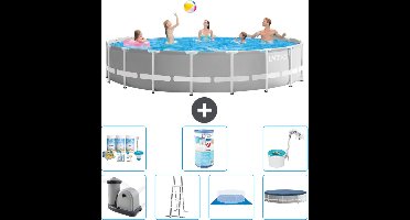 Intex Rond Prism Frame Zwembad - 548 x 122 cm - Grijs - Inclusief Pomp - Ladder - Grondzeil - Afdekzeil Onderhoudspakket - Filter - Skimmer
