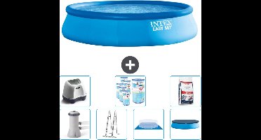 Intex Rond Opblaasbaar Easy Set Zwembad - 457 x 107 cm - Blauw - Inclusief Pomp - Ladder - Grondzeil - Afdekzeil Zoutwatersysteem - Filters - Zwembadzout