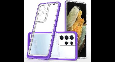 Hoesje Geschikt Voor Samsung Galaxy S21 Ultra hoesje transparant cover met bumper Paars - Ultra Hybrid hoesje Hoesje Geschikt Voor Samsung Galaxy S21 Ultra case