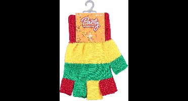 Apollo - Kinder handschoenen vingerloos - Rood-geel-groen - one size - Vingerloze handschoenen kinderen - Carnaval - Party - Feestartikelen
