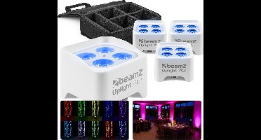 BeamZ Set met 4x BBP90W accu uplights - 4x 4W LED's - In Flightbag - Wit