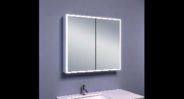 Spiegelkast Quatro 80x70x13cm Aluminium Geintegreerde LED Verlichting Sensor Lichtschakelaar Stopcontact Glazen Planken