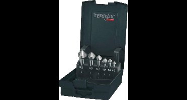 Kegel- en ontbraamverzinkset HSS 6-delig in kunststof cassette