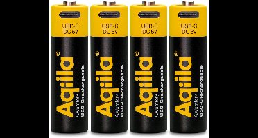 Aqiila Oplaadbare batterijen AA 1,5V Li-ion, USB-C, 2000 mAh, 4 stuks Lithium AA oplaadbare Batterijen met 4-in1 USB-C kabel