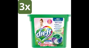 Dreft - Nieuwe Formule - Wasmiddelcapsules 4in1 - Witte en Gekleurde Was - Vleugje Roze - 16 Wasbeurten - Bulkverpakking - 3 stuks