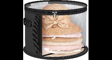 Extra grote doorzichtige hoedenopbergtas voor dames - biedt plaats aan maximaal 7 hoeden - cowboyhoedenorganizer voor in de kast - hoedenkoffer met brede rand en handvatten - zwart