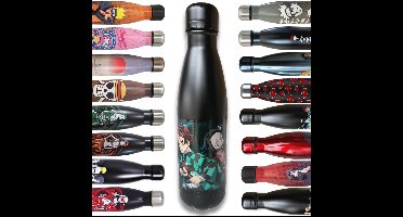 Double Wall Insulated Steel Bottle, Reusable, Demon Slayer Black, Keeps Hot and Cold for 12 Hours for Sports, Travel, Daily Use, 500 ml, BPA Free, Official License