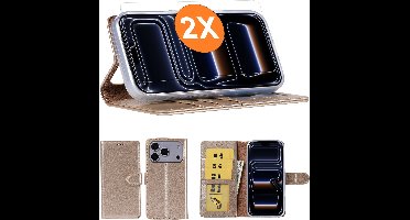 Hoesje geschikt voor iPhone 17 Pro hoesje Goud pasjeshouder telefoon hoes - Met screenprotector tempered glass voor iPhone 17 Pro - 2x