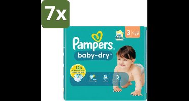 7 x Pampers – Luiers – Baby-Dry Maat 3 (6-10 kg) – 34 Luiers - Babyluier - Babydouche - Droge Luier - Luier Voor Baby - Luier 3 Kg