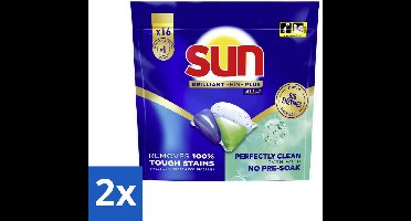 Sun – Vaatwascapsules – Brilliant Shine+ All-in-1 – 16 capsules - Voordeelverpakking - 2 stuks