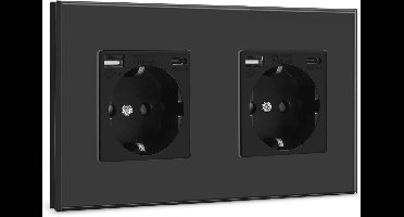 Dubbel Zwart Schuko Stopcontact met USB-Aansluiting en Type C Poort - Inbouwstopcontact voor Telefoons en Laptops