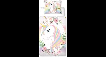 MUSOLEI Eenhoorn Dekbedovertrek 140 x 200 cm Meisje Kind Roze 3D Bedrukt Patroon 1 Persoon Microvezel Beddengoed met Ritssluiting met Kussensloop 65 x 65 cm Cadeau Verjaardagsfeest