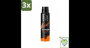 3 x Fa – Deodorant Spray – Men Dark Passion – 150 ml - Grootverpakking - Deodorant Spray Voor Mannen - Krachtige Geur - Zweetbescherming - Geur Tegen Zweet - Mannelijke Geur
