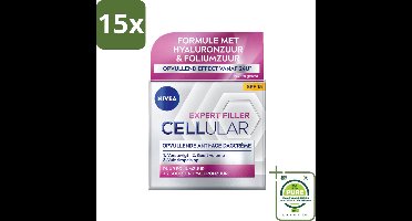 15 x NIVEA - CELLular Expert Filler Dagcrème - Anti-Veroudering Gezichtscrème - SPF 15 - Met Hyaluronzuur, Creatine & Foliumzuur - 50 ml - Grootverpakking - Anti-age Crème - Dagcrème - Hyaluronzuur - Foliumzuur - Rimpelcrème