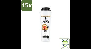 15 x Gliss - Shampoo - Total Repair - Voor Intensief Haarherstel - 250 ml - Grootverpakking - Haarherstel Shampoo - Droge Haren Shampoo - Beschadigd Haar Shampoo - Keratine Shampoo - Haarversterkende Shampoo