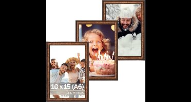 Set van 3 Houten Fotolijsten Bruin 10x15 cm - Vintage Stijl en Decoratie