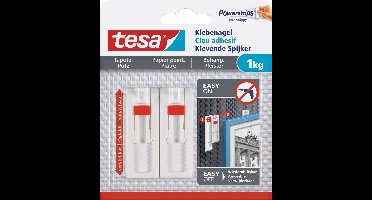 Tesa klevende spijkers - 4x stuks - verstelbaar - wit - voor behang en pleisterwerk - draagkracht 1 kg - spijker / schroeven