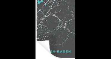 Muurstickers - Sticker Folie - Kaart – Plattegrond – Stadskaart – Baden Baden – Duitsland – Blauw - 20x30 cm - Plakfolie - Muurstickers Kinderkamer - Zelfklevend Behang - Zelfklevend behangpapier - Stickerfolie