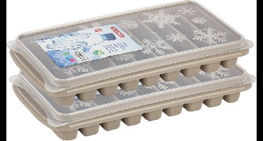 PlasticForte ijsblokjes tray - 2x stuks - taupe - kunststof - 26 x 13 x 4 cm - flessenhals ijsstaafjes - 9 vakjes