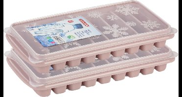 Plasticforte ijsblokjes tray - 2x stuks - oud roze - kunststof - 26 x 13 x 4 cm - flessenhals ijsstaafjes - 9 vakjes