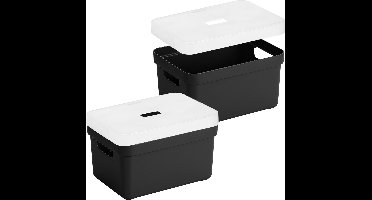 Sunware Opbergboxen met transparante deksel - 3x stuks - kastmanden - zwart - 13 liter - kunststof - 35 x 25 x 18 cm - Opbergers