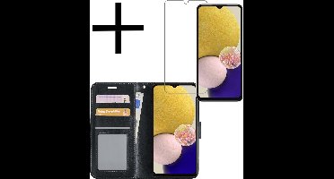 Hoesje - Met Screenprotector - Geschikt voor Samsung Galaxy A13 5G - Luxe Pasjeshouder - Bookcase Portemonee - Flip Case - Kunstleer Book Case - Flipcase - Book Cover - Walletcase - Portemonneehoes - Zwart
