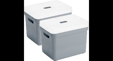 Sunware Opbergboxen met transparante deksel - 2x stuks - kastmanden - blauw/grijs - 18 liter - kunststof - 35 x 25 x 24 cm - Opbergers